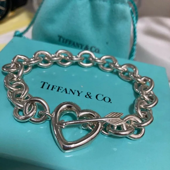 Pre-owned Tiffany & Co. Heart Arrow Motif Chain Bracelet Silver 925 - Picture 1 of 8